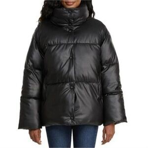 Anthropology NVLT Black Vegan Leather Puffer Jacket